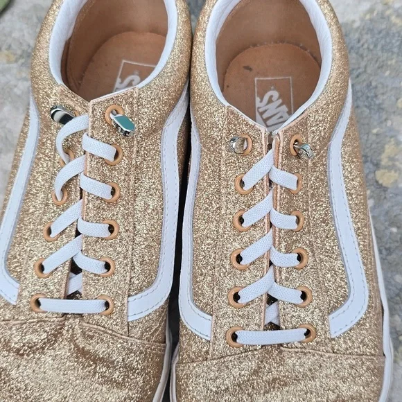 Vans Juniors Glitter Gold Old Skool Sneakers - Picture 9 of 11